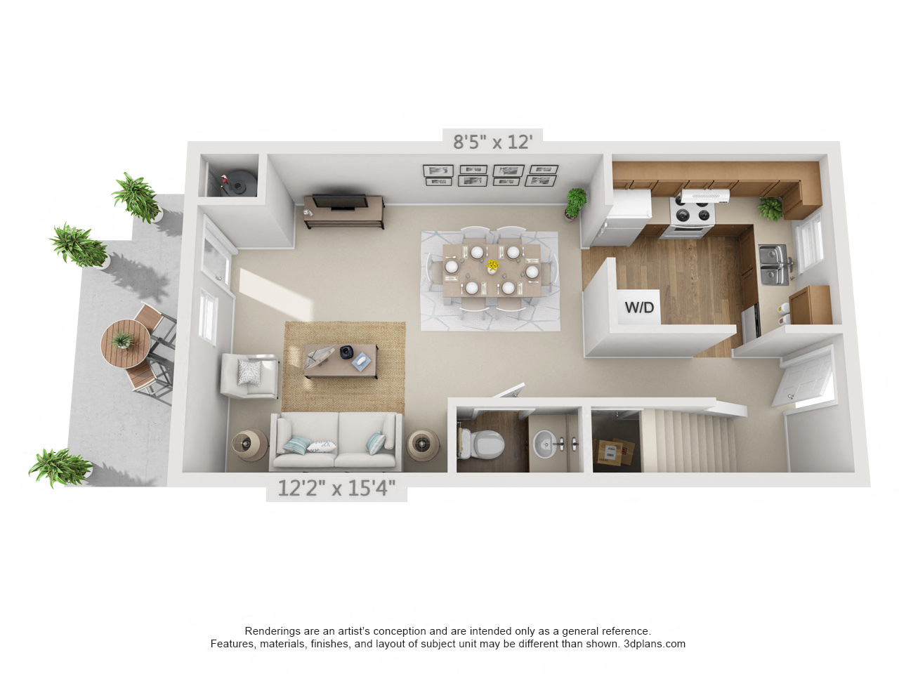 Floor plan for 1 bed, 1 bath, 800 sqft